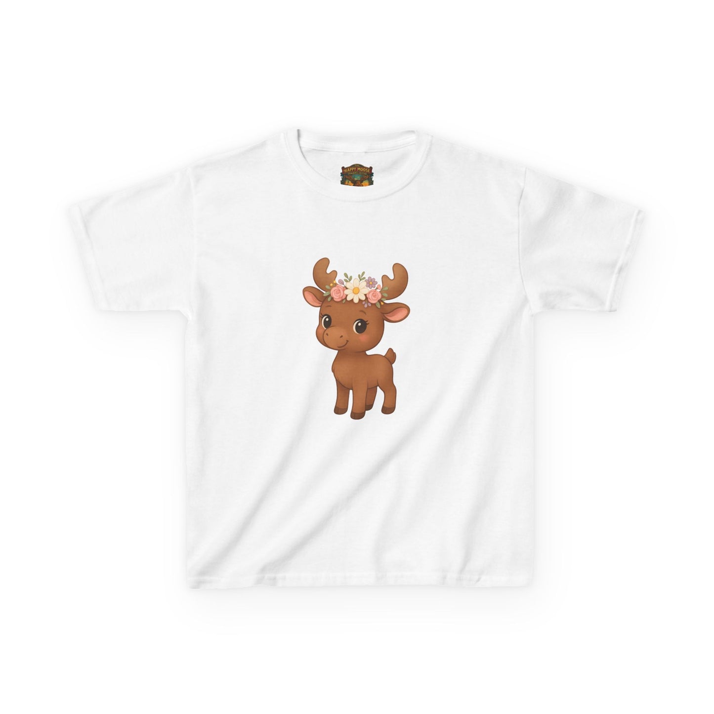 Kids Tee — Cute Floral Crown Baby Moose Graphic