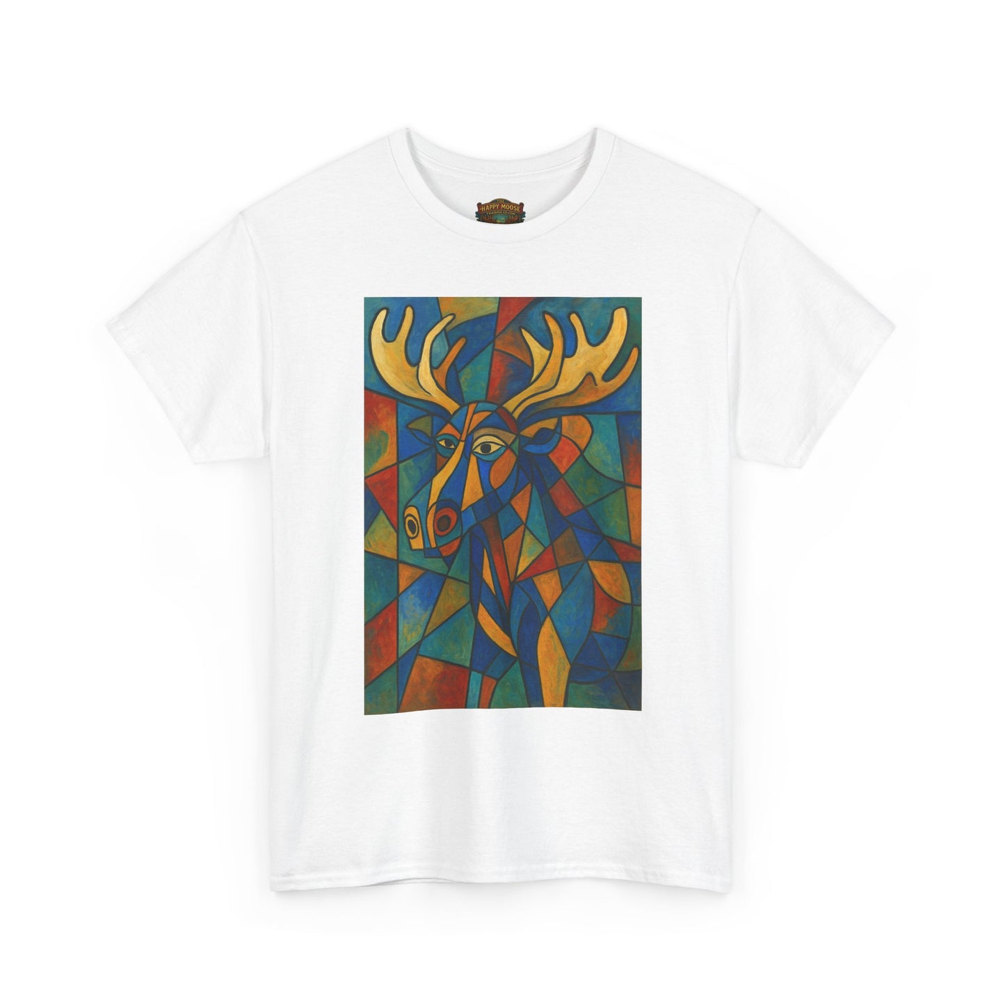 Picasso Moose T‑Shirt — Colorful Geometric Woodland Art Tee
