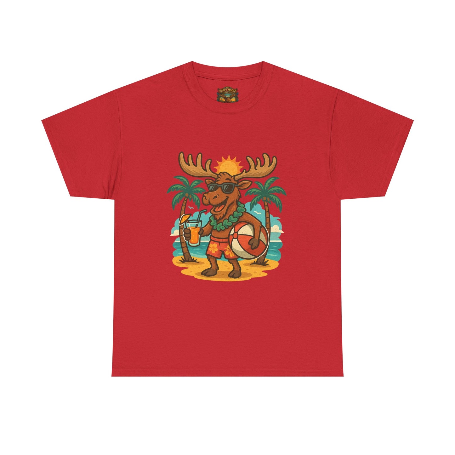 Moose on Vacation T-Shirt — Tropical Retro Moose with Sunglasses & Drink