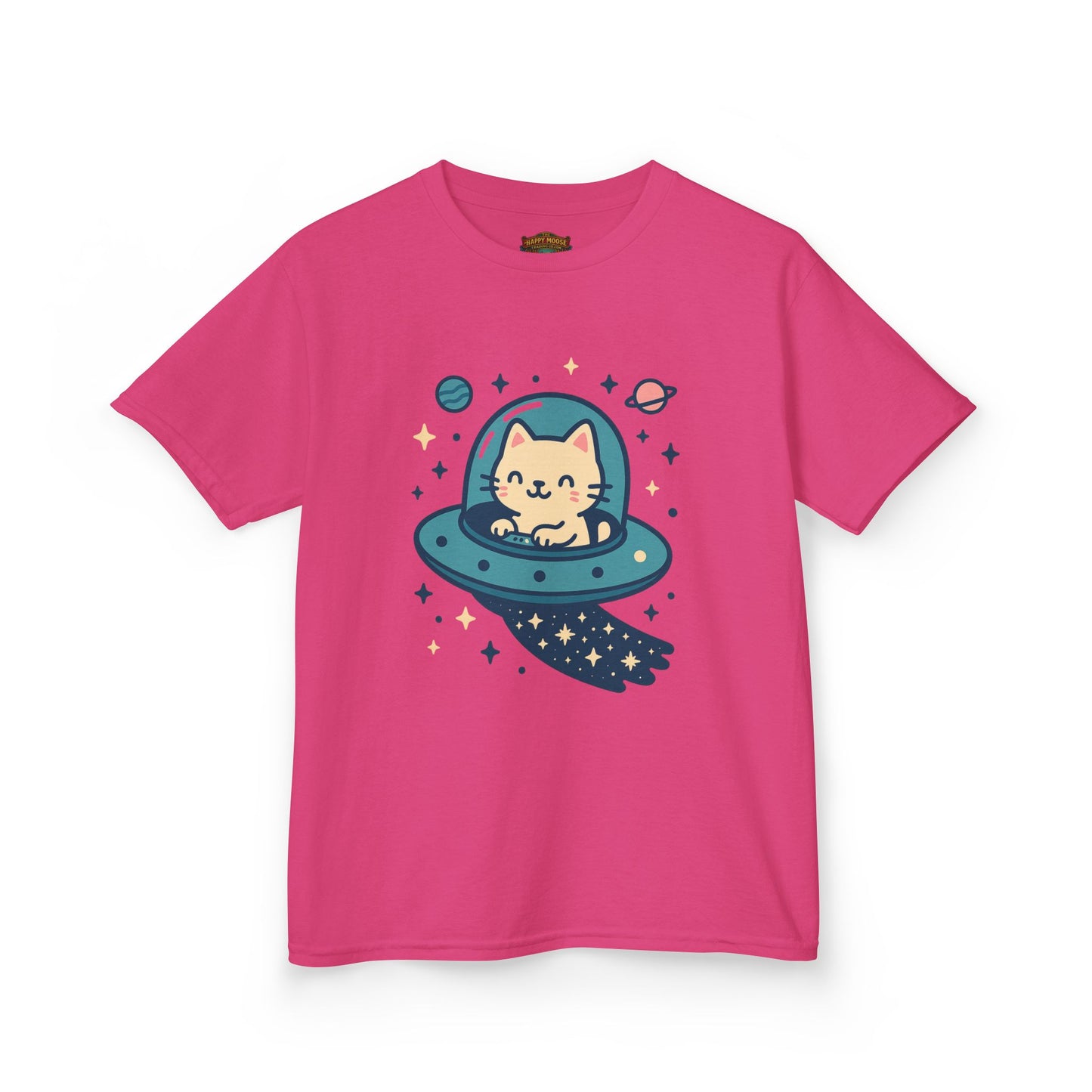 Kids Tee — Cute Cat in UFO Space Shirt