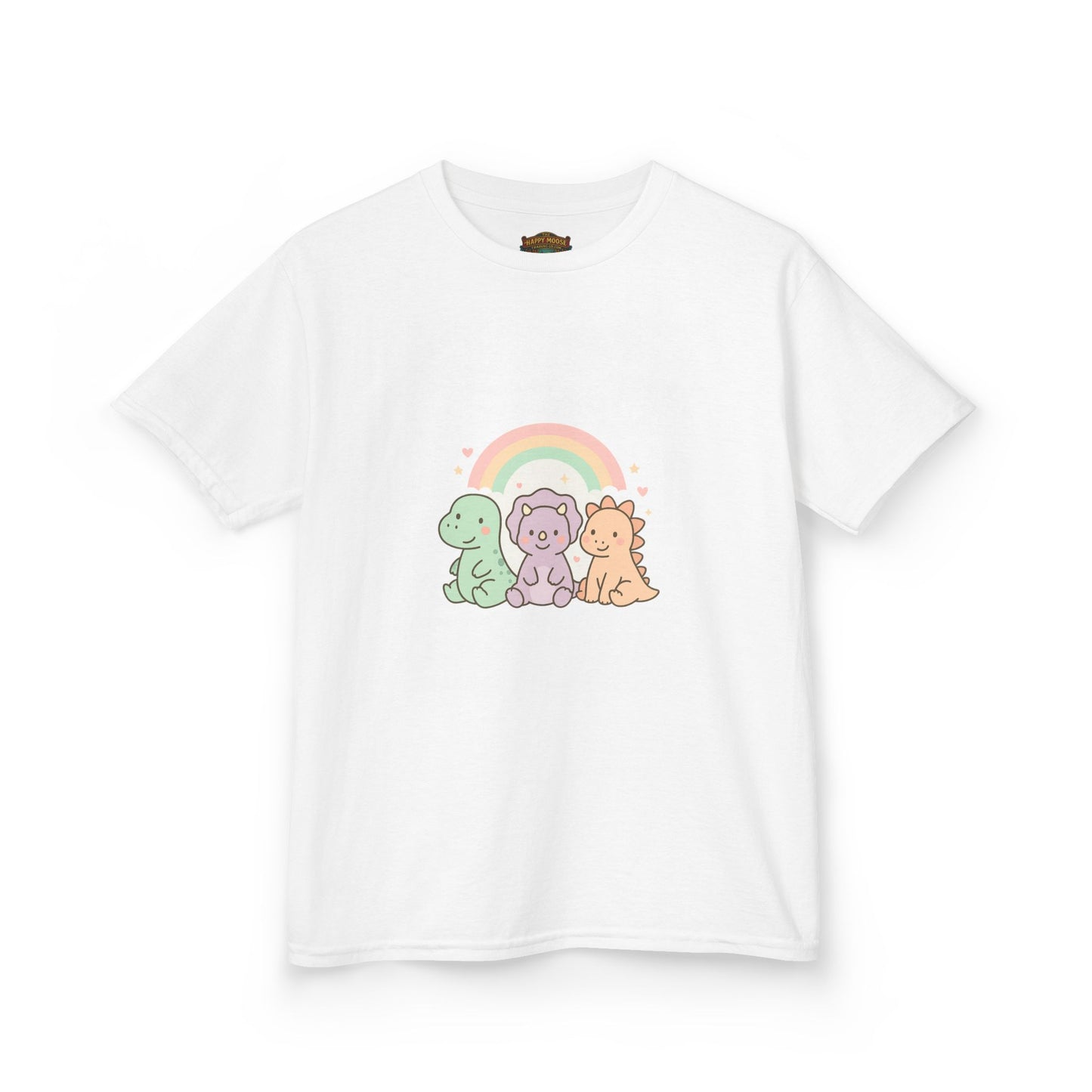 Kids T-Shirt — Cute Pastel Dino Trio with Rainbow