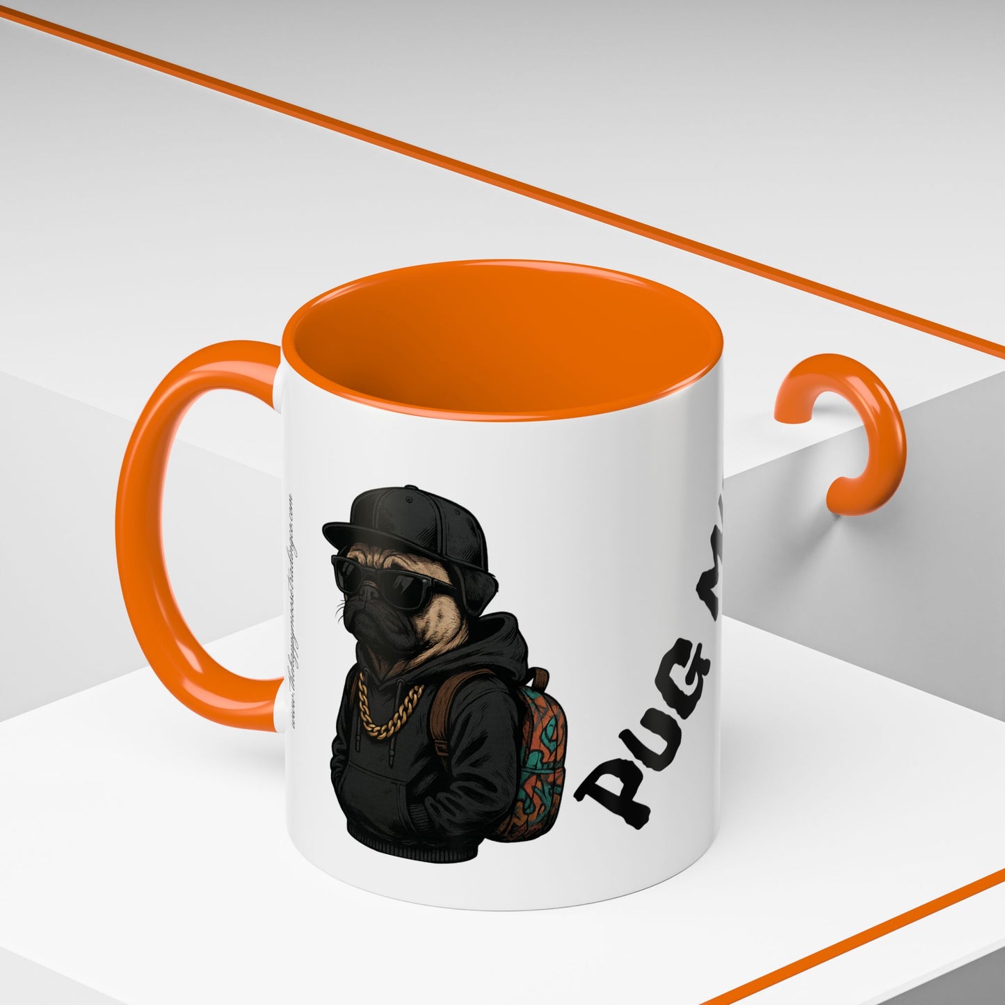 Pug Mug — Red Accent Coffee Mug with Hipster Pug Illustration (11/15oz)