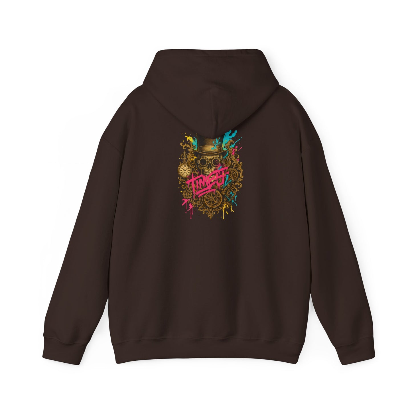 Steampunk Heart Graphic Hoodie — Vintage Gears & Neon Script Back Print