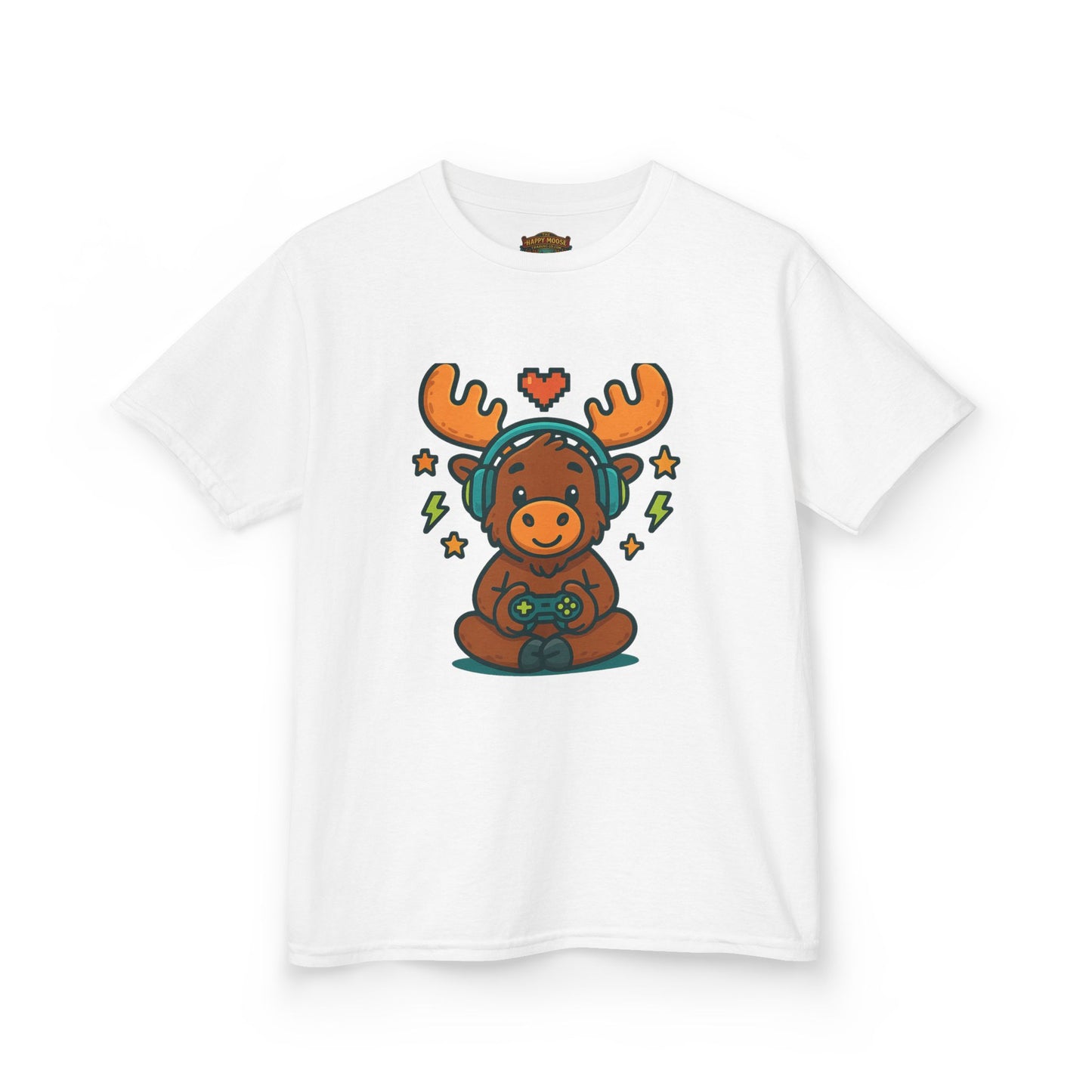 Kids Moose Gamer T‑Shirt — Cute Headset Moose with Controller