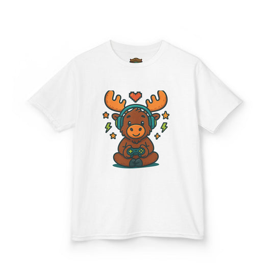 Kids Moose Gamer T‑Shirt — Cute Headset Moose with Controller