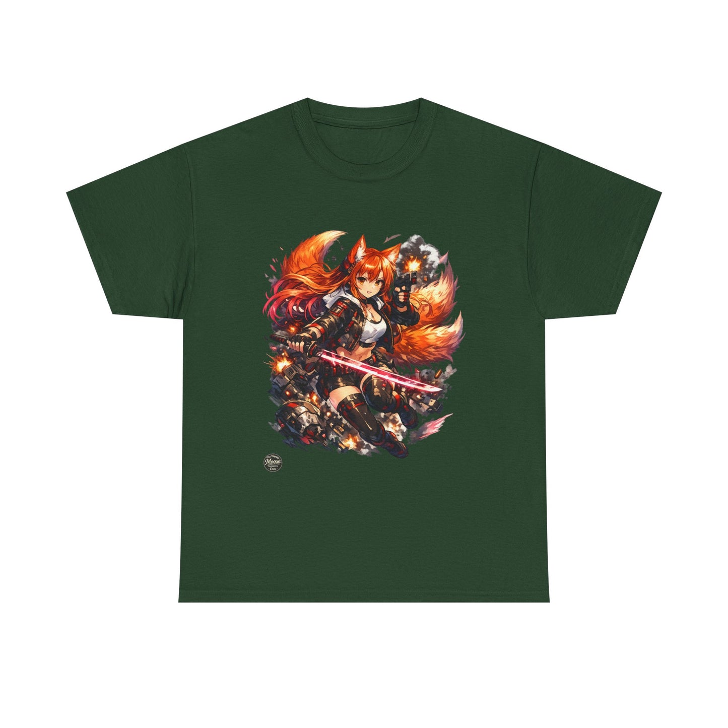 Fox Warrior Anime T-Shirt — Samurai Kitsune Graphic Tee #E004