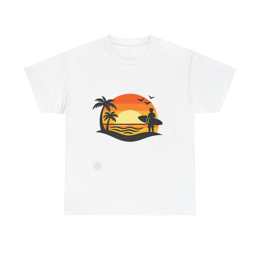 Surf Sunset T-Shirt — Retro Palm Tree Beach Tee