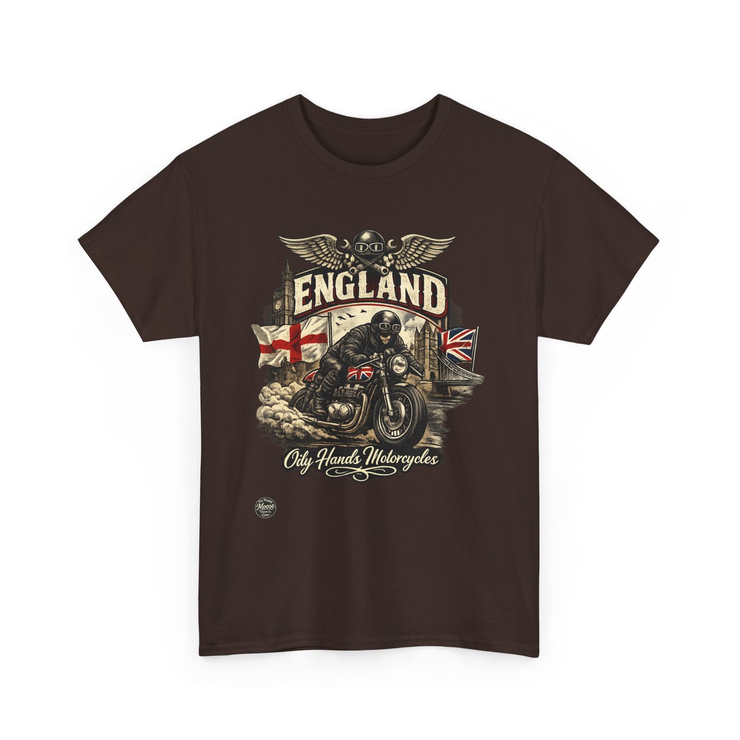 Oily Hands England Motorcycle Tee — Old Hands Biker Vintage Flag Graphic T-Shirt #009 E
