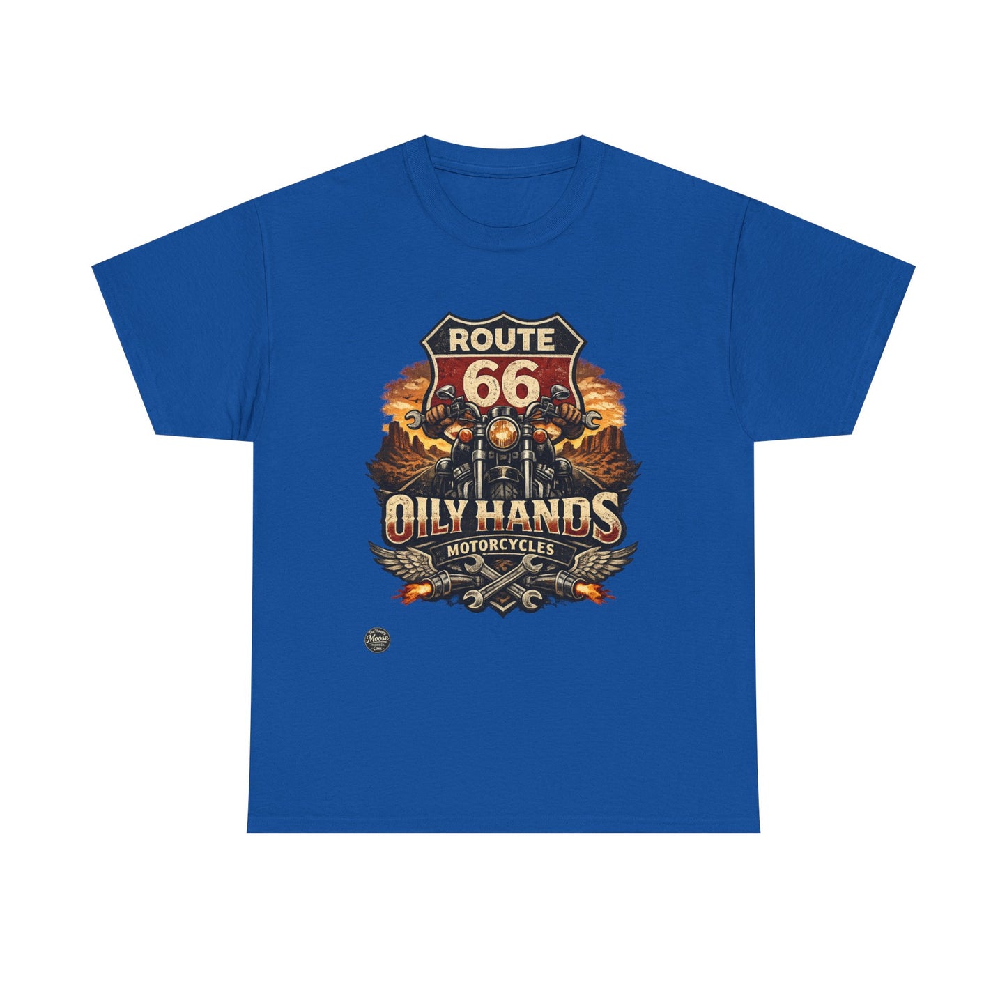 Route 66 'Oily Hands' Vintage Motorcycle T-Shirt #RS001