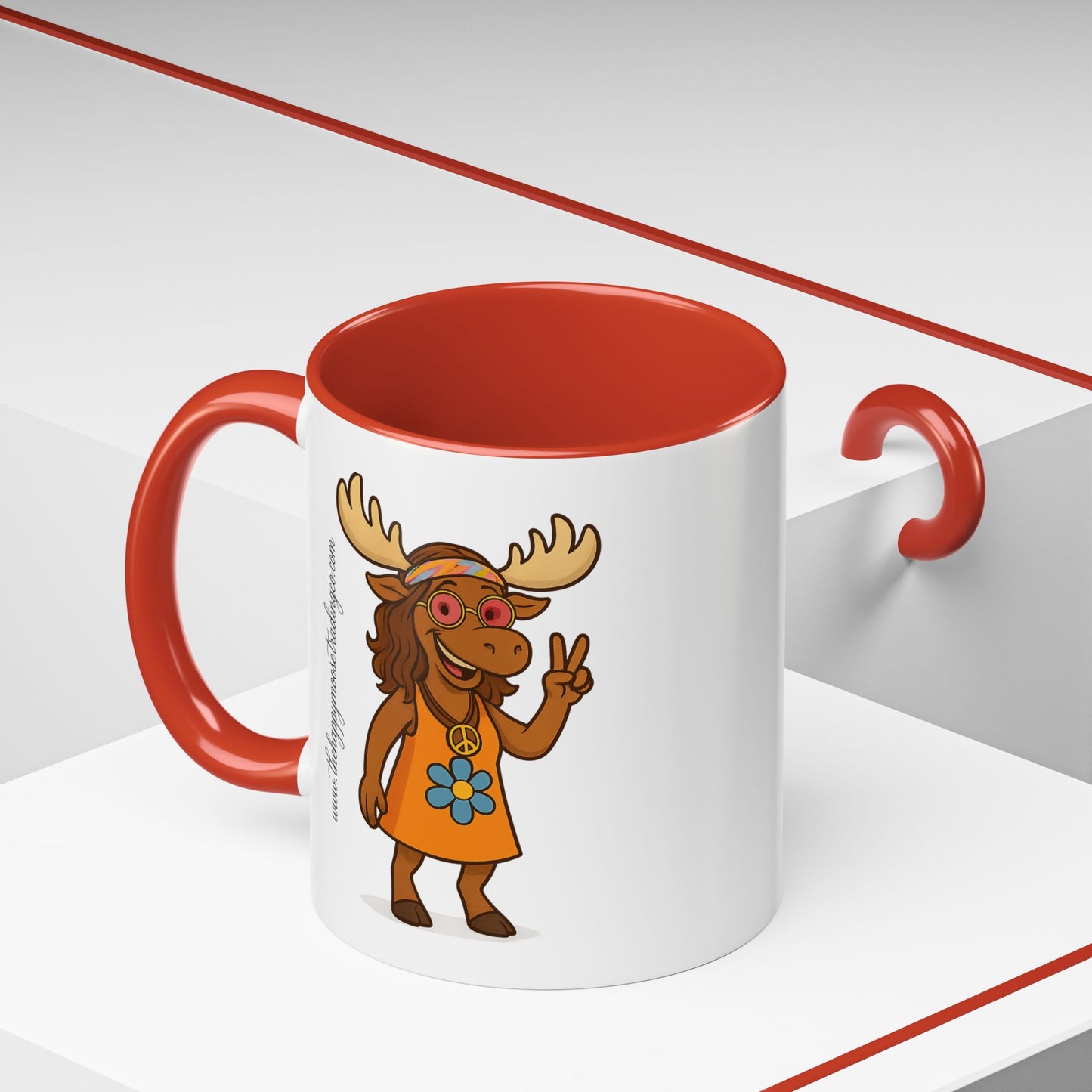 Hippie Moose Coffee Mug — Peace Sign Retro Moose Accent Mug (11/15oz)