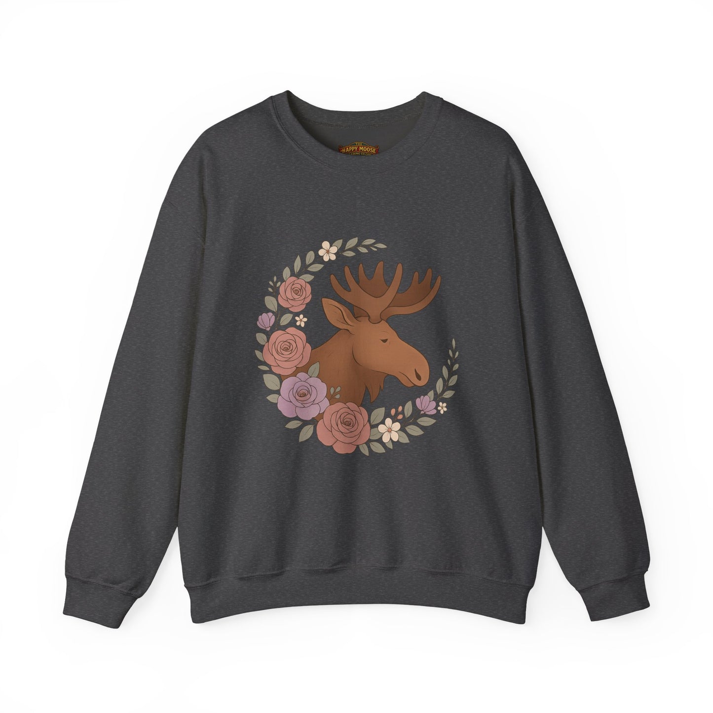 Moose Floral Crewneck Sweatshirt — Rustic Woodland Animal Sweatshirt