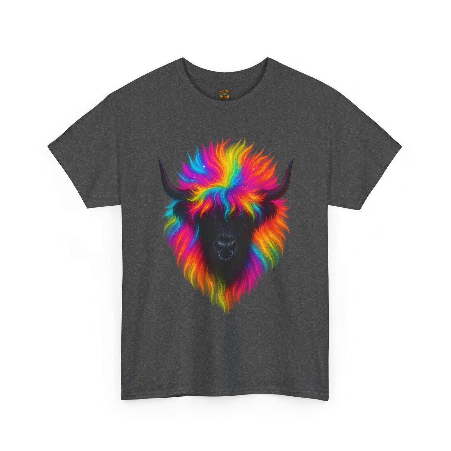 Rainbow Highland Cow T-Shirt — Colourful Neon Graphic Tee