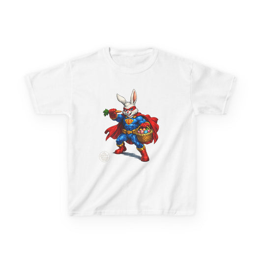 Kids Superhero Bunny T‑Shirt — Easter Basket & Carrot Costume