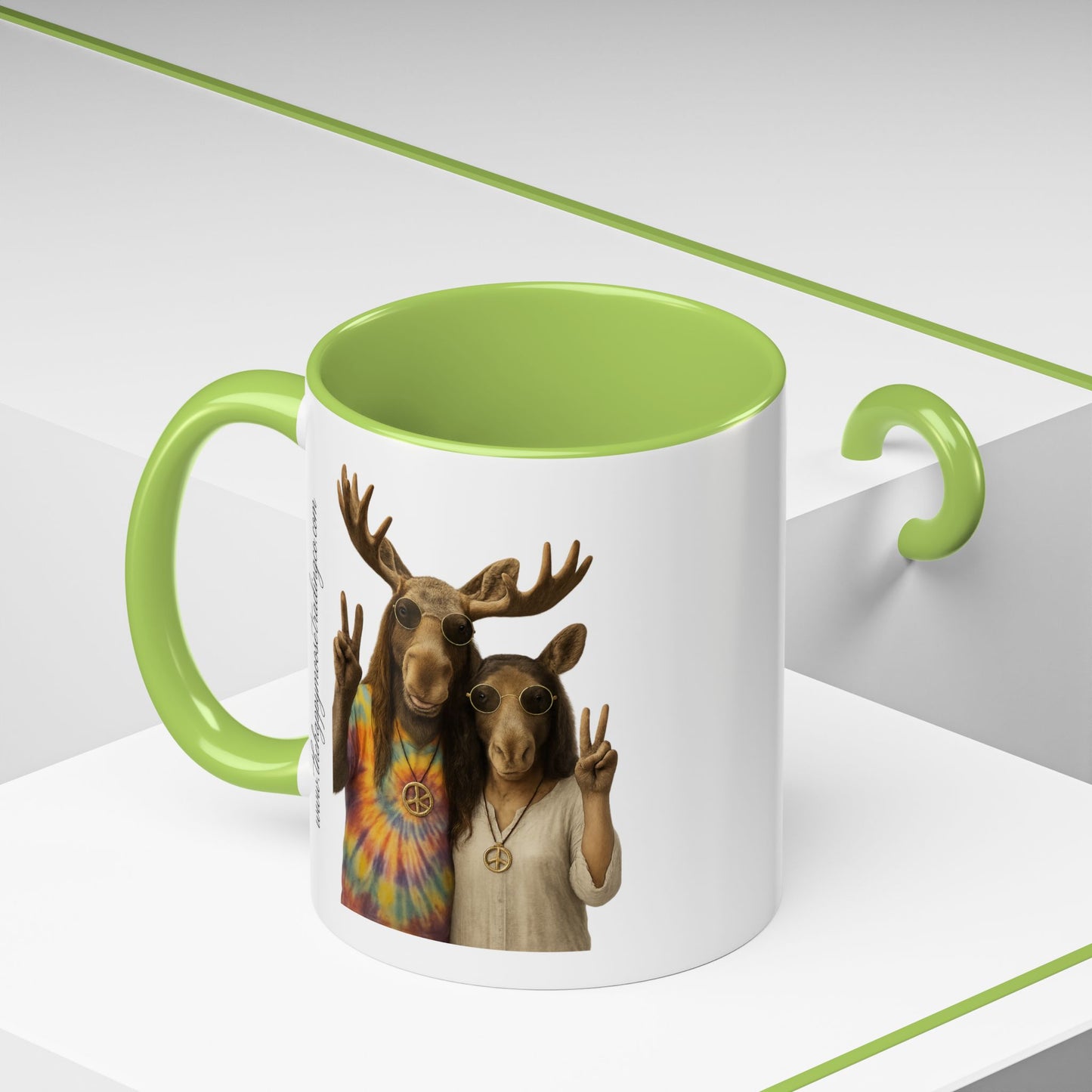 Peaceful Moose Couple Accent Coffee Mug — Hippie Tie-Dye Moose Peace Sign 11/15oz