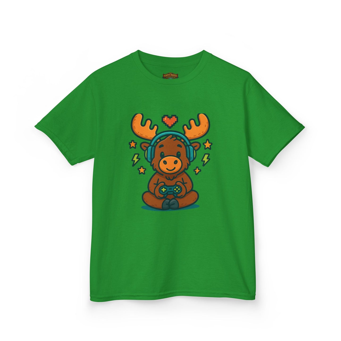 Kids Moose Gamer T‑Shirt — Cute Headset Moose with Controller
