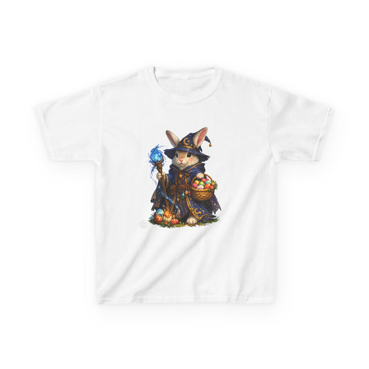 Kids Wizard Bunny T-Shirt — Cute Magic Rabbit with Staff & Basket of Treats