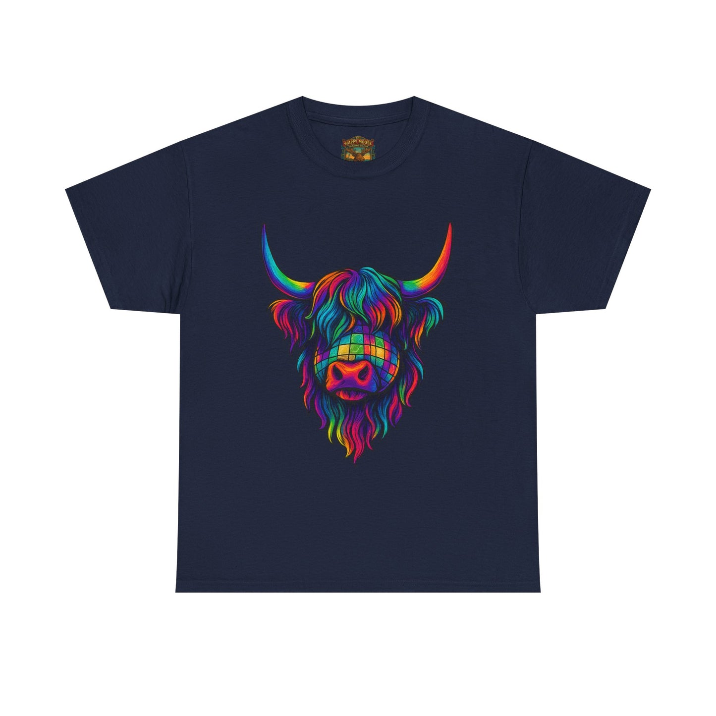 Highland Cow Graphic Tee — Colorful Psychedelic Scottish Highland Cattle T-Shirt
