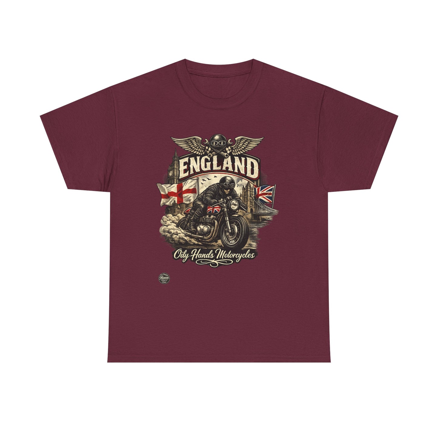 Oily Hands England Motorcycle Tee — Old Hands Biker Vintage Flag Graphic T-Shirt #009 E