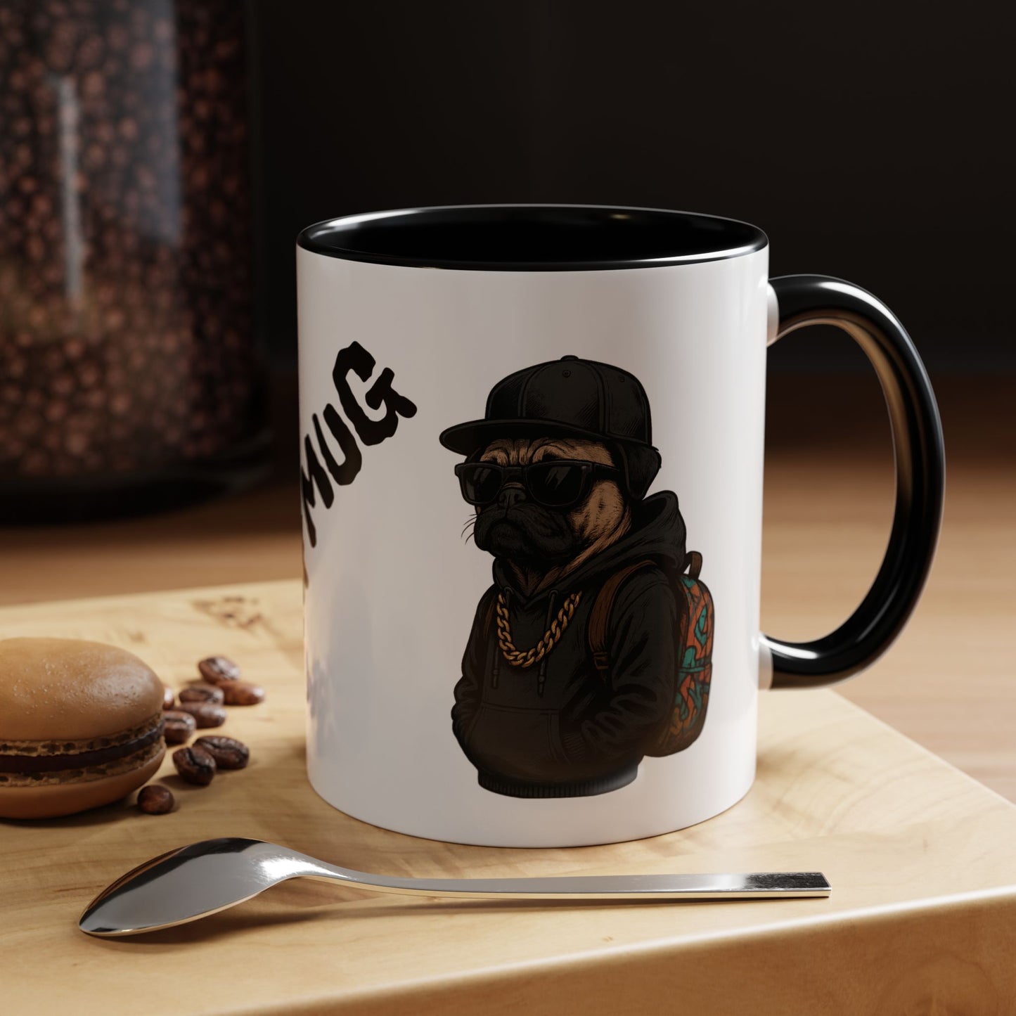 Pug Mug — Red Accent Coffee Mug with Hipster Pug Illustration (11/15oz)