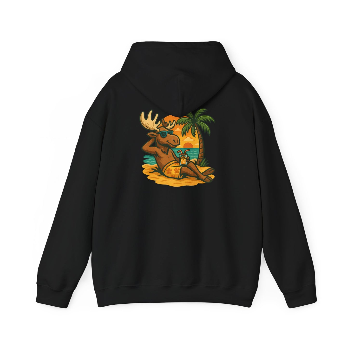 Hoodie — Relaxing Moose Beach Sunset Graphic Hooded Sweatshirt