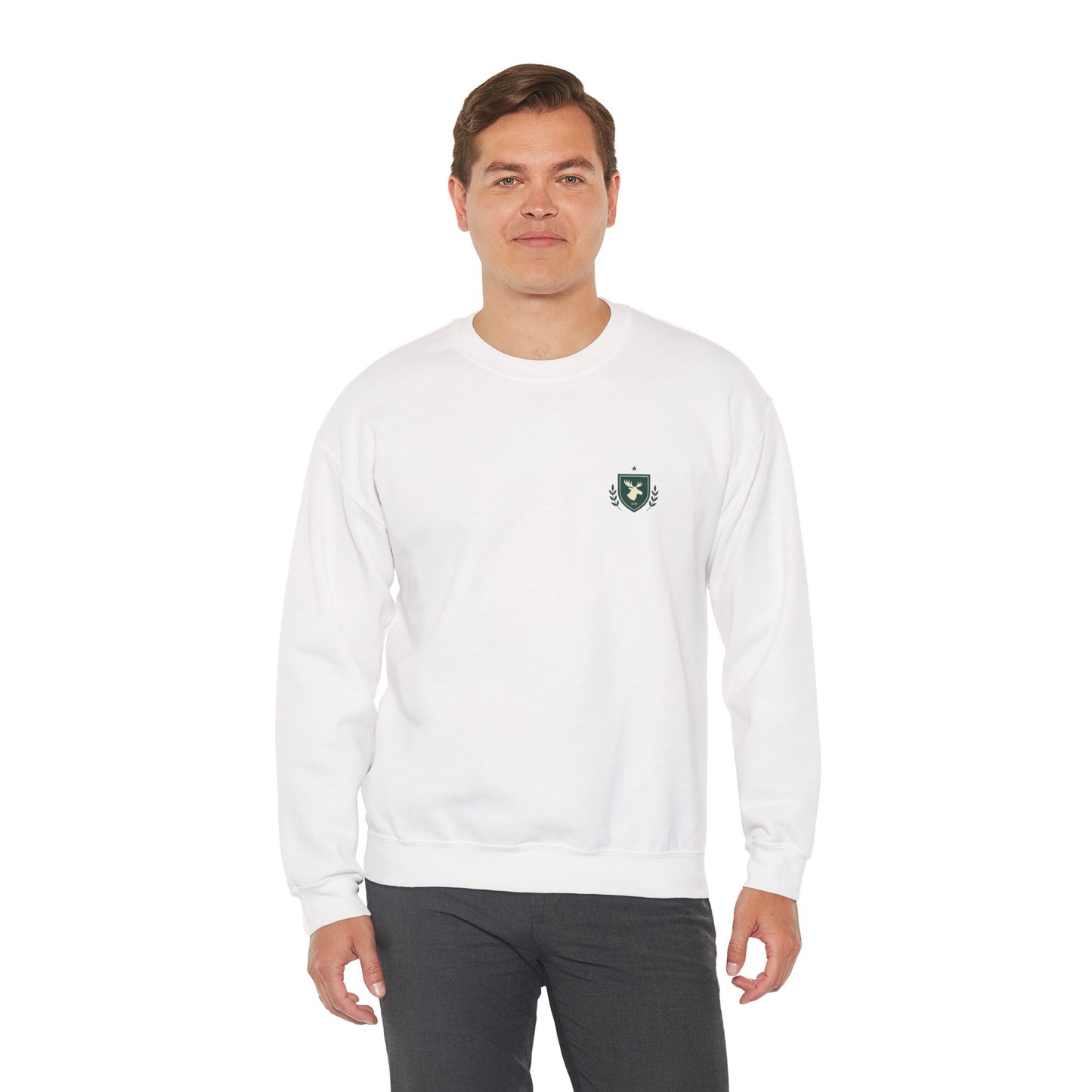 Embroidered Crest Crewneck Sweatshirt — Minimal Vintage Shield Logo