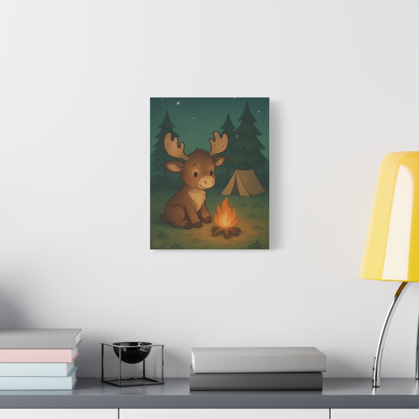 Cute Camping Moose Canvas Print — Kids Woodland Nursery Wall Art