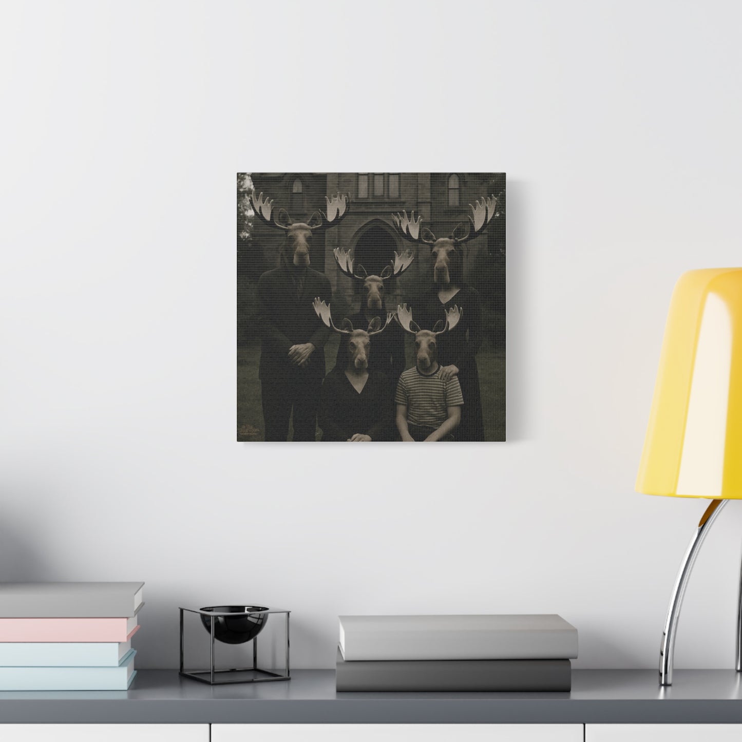 Vintage Family Portrait Moose Heads Matte Canvas Wall Art
