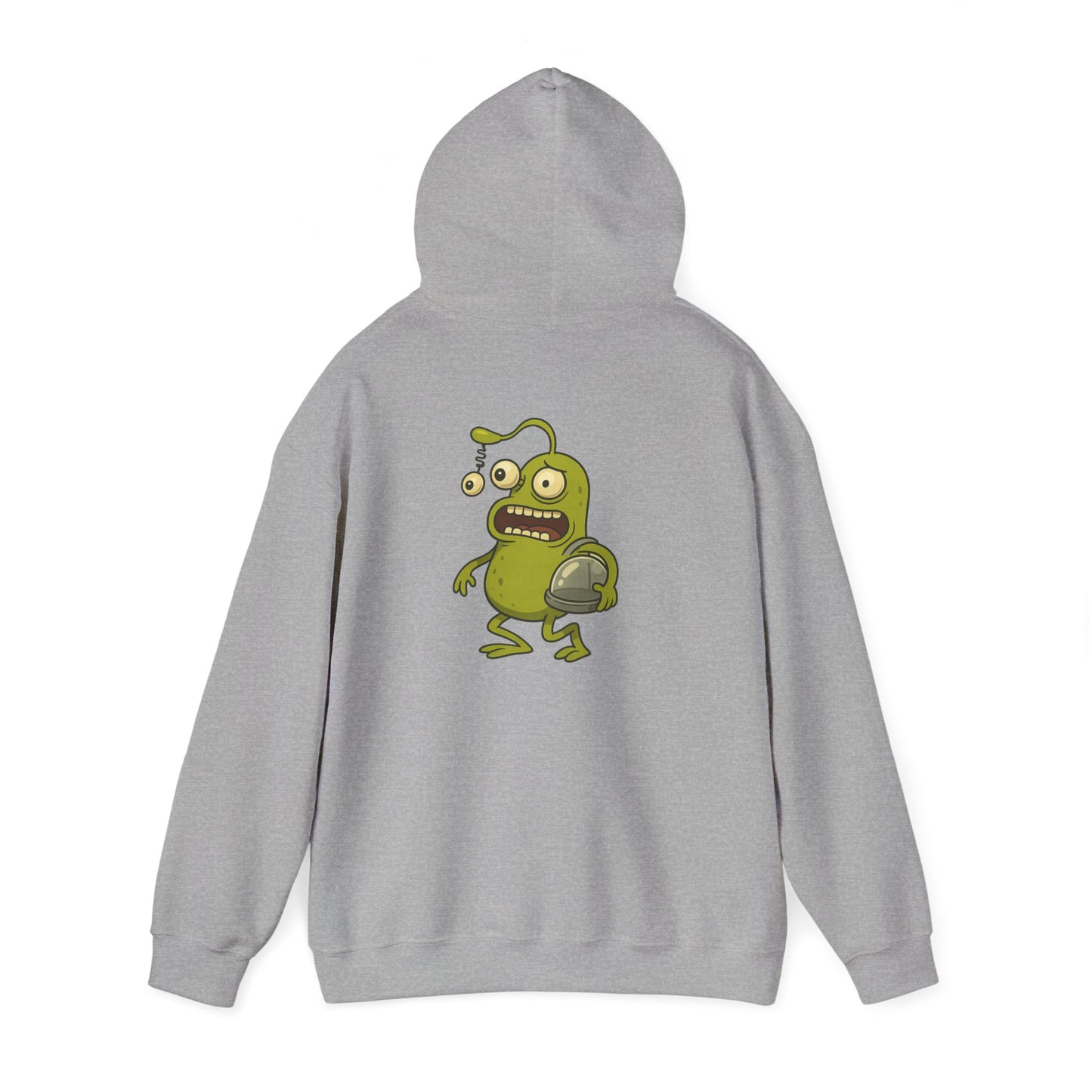 Alien Monster Hoodie — Cute Green Space Creature Graphic Hooded Sweatshirt
