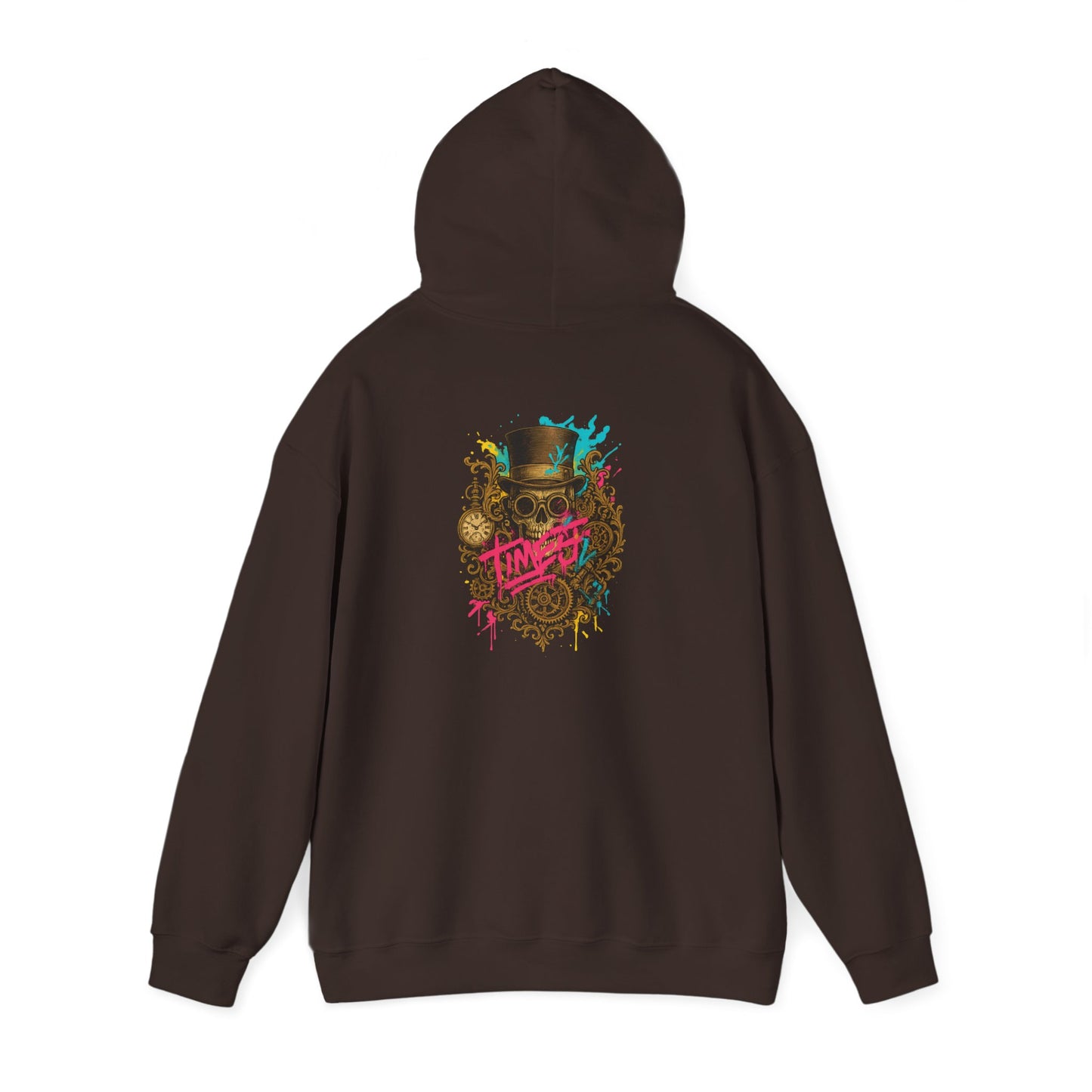 Steampunk Heart Graphic Hoodie — Vintage Gears & Neon Script Back Print