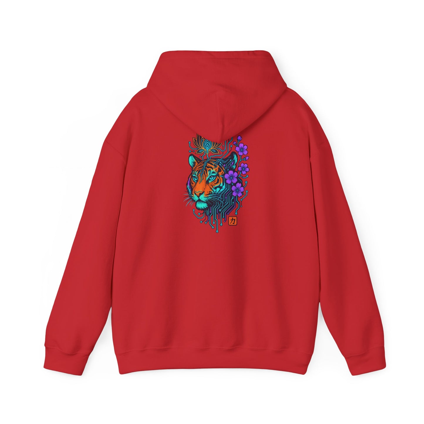 Tiger Floral Hoodie — Vibrant Tiger Head with Purple Blooms Graphic