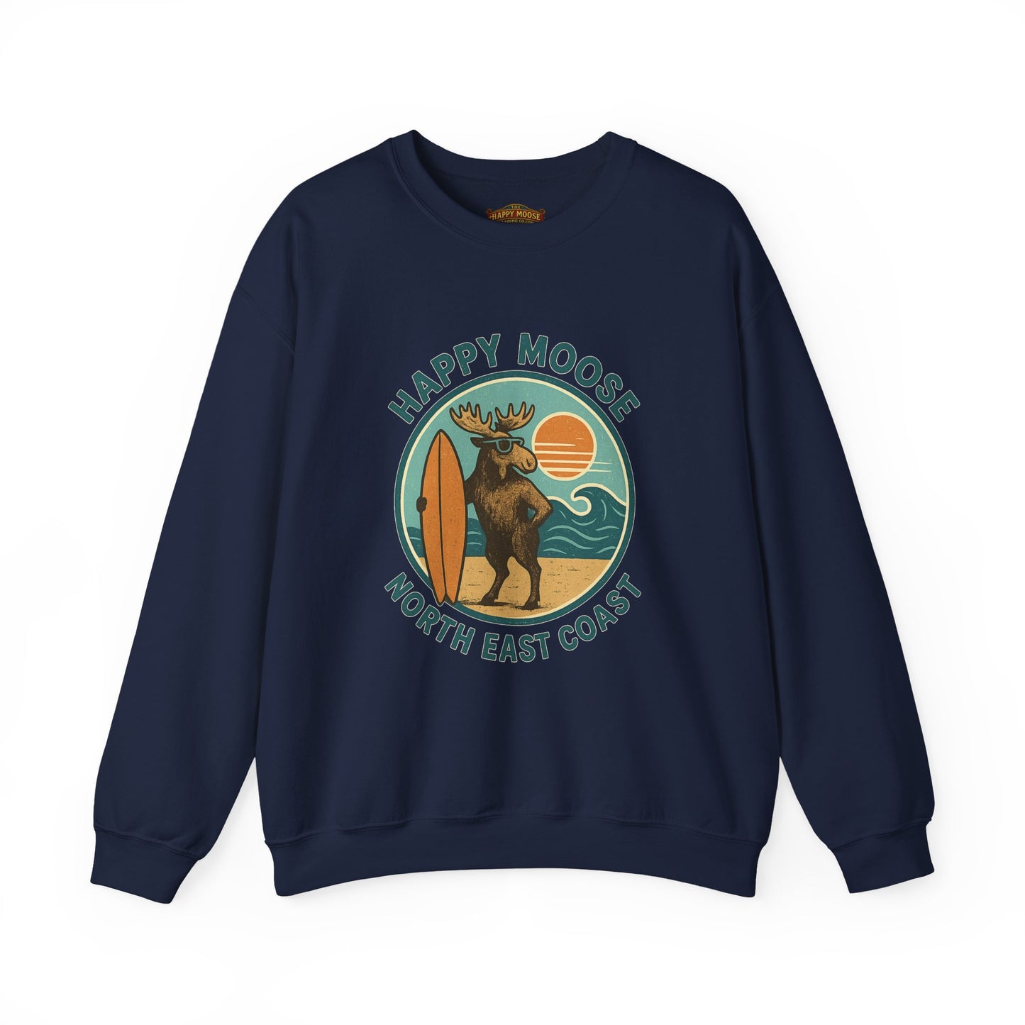 Happy Moose North East Coast Crewneck Sweatshirt — Vintage Surf Moose Graphic