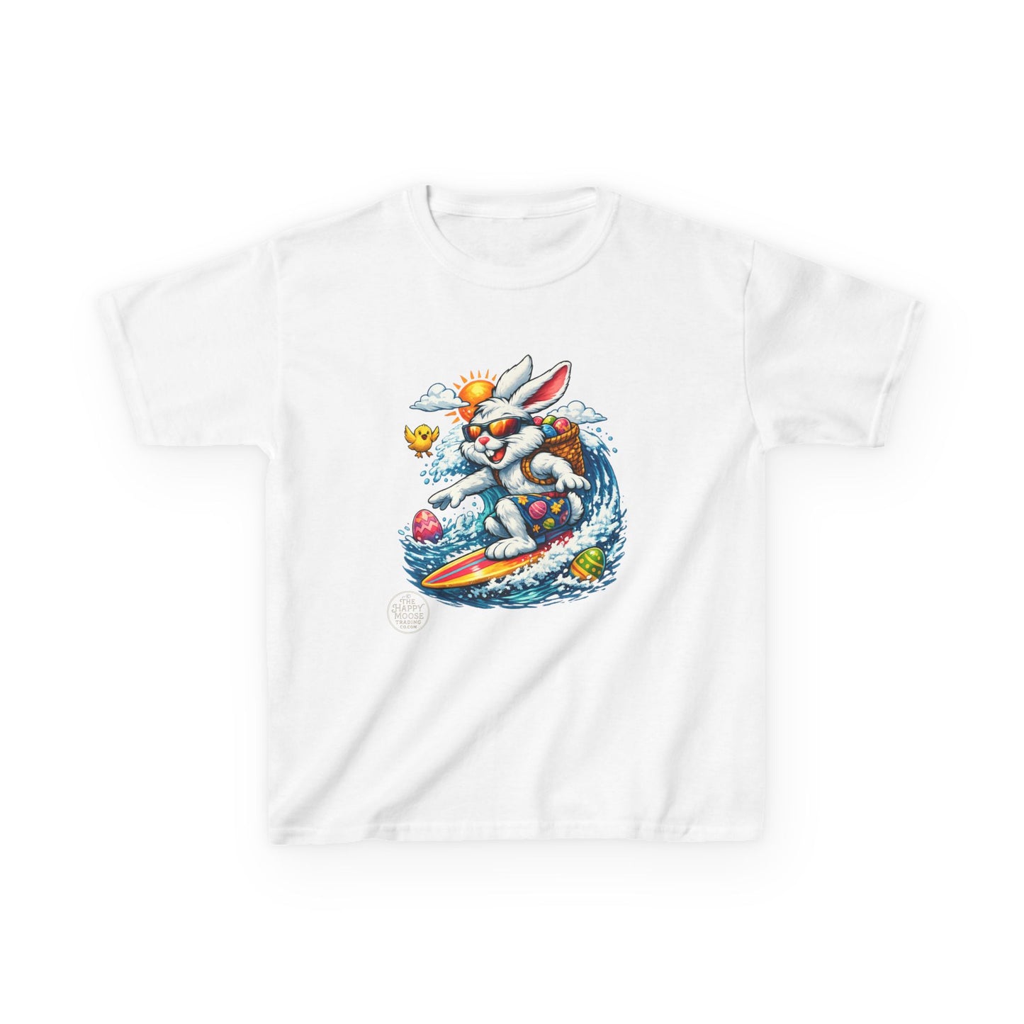 Kids Surfing Easter Bunny T-Shirt — Cute Surfboard Bunny Graphic Tee