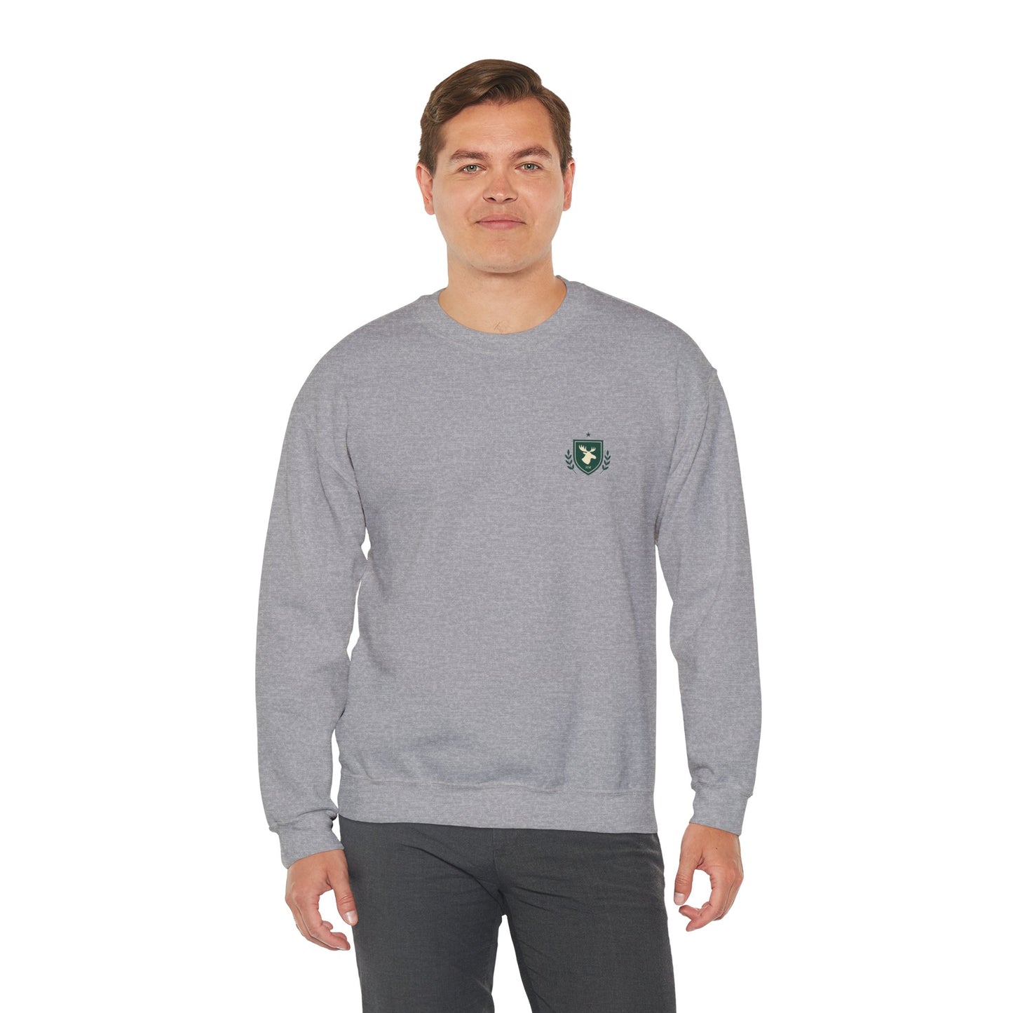 Embroidered Crest Crewneck Sweatshirt — Minimal Vintage Shield Logo