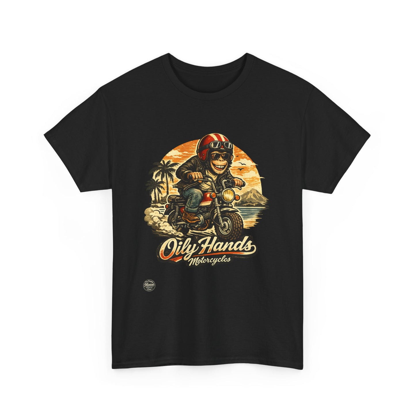 Oily Hands Motorcycle Rider Vintage Monkey Bike Sunset T-Shirt #008 E