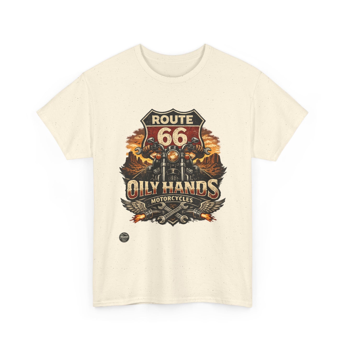 Route 66 'Oily Hands' Vintage Motorcycle T-Shirt #RS001