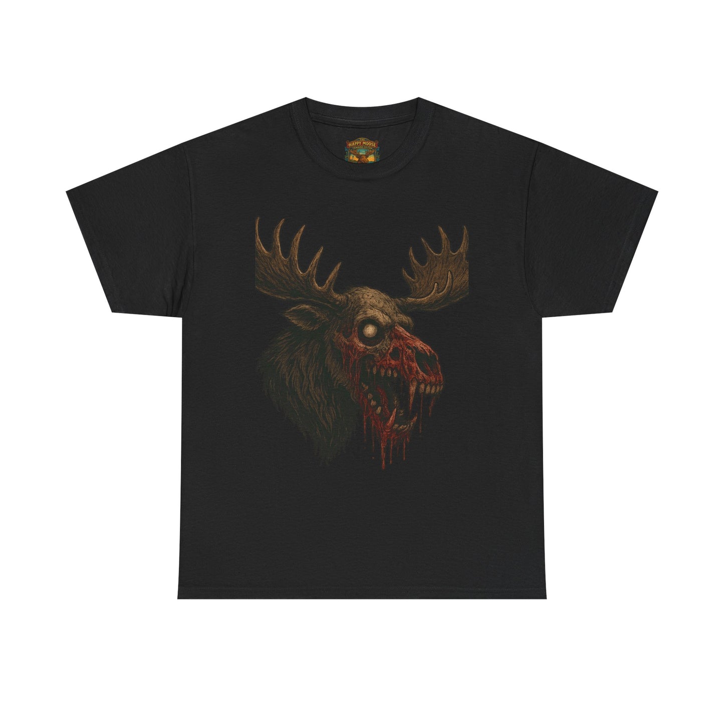 Horror Moose Skull Tee — Creepy Dripping Monster Head Graphic T-Shirt
