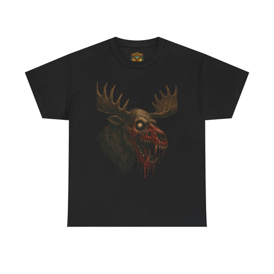 Horror Moose Skull Tee — Creepy Dripping Monster Head Graphic T-Shirt