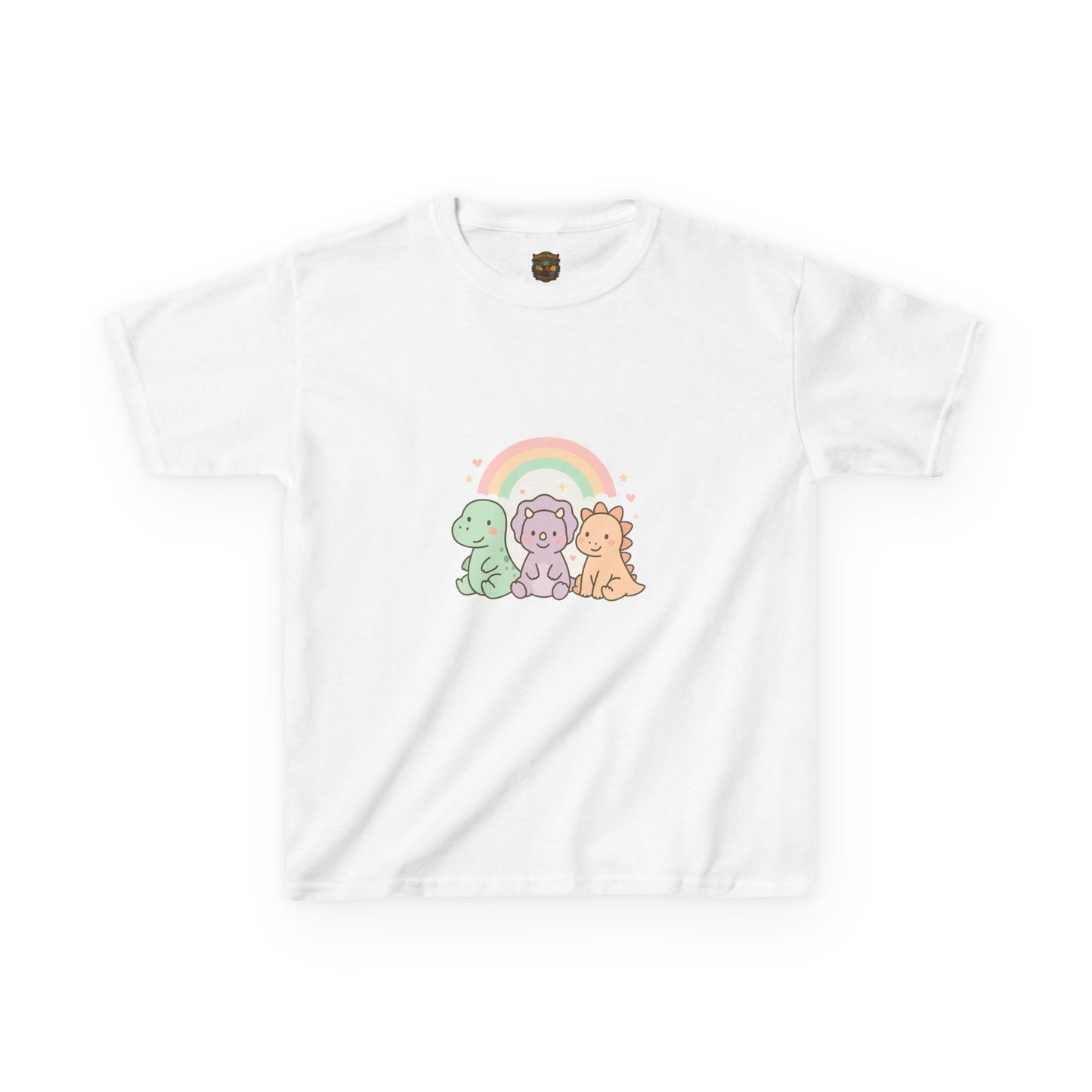 Kids T-Shirt — Cute Pastel Dino Trio with Rainbow