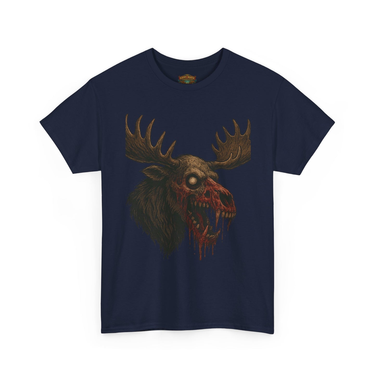 Horror Moose Skull Tee — Creepy Dripping Monster Head Graphic T-Shirt