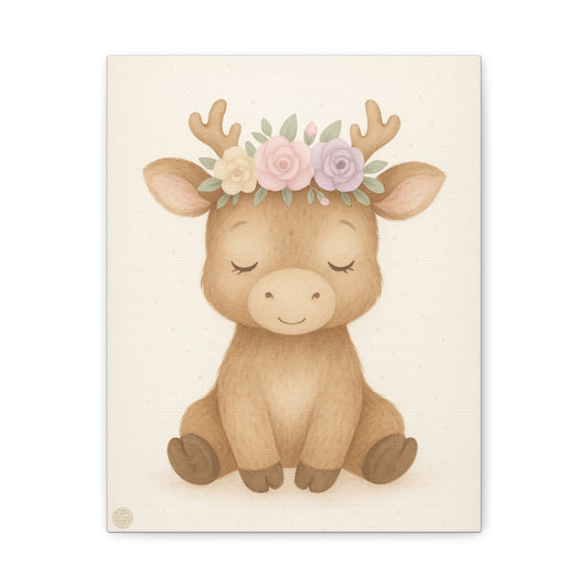 Woodland Baby Deer Canvas — Floral Antler Nursery Wall Art