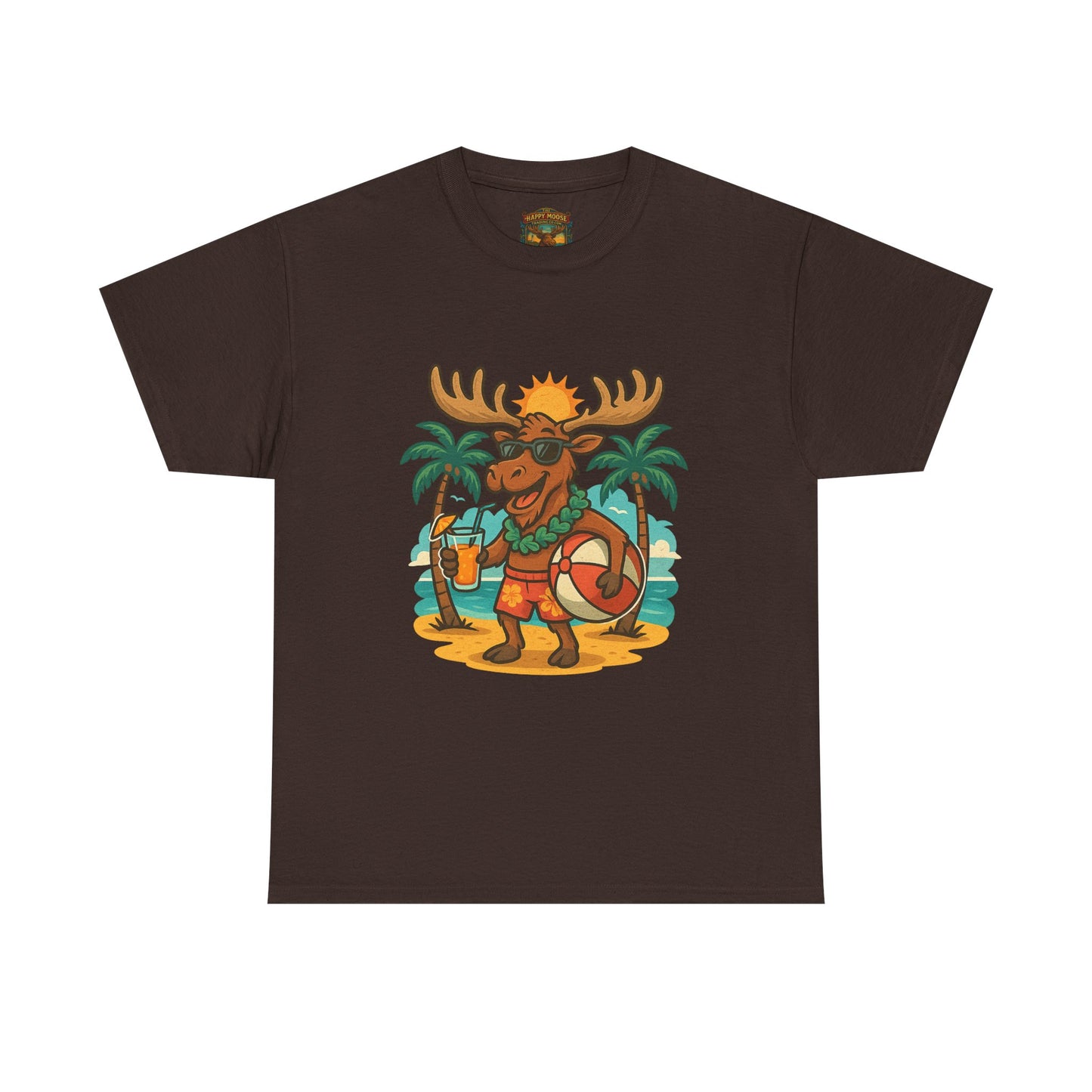 Moose on Vacation T-Shirt — Tropical Retro Moose with Sunglasses & Drink