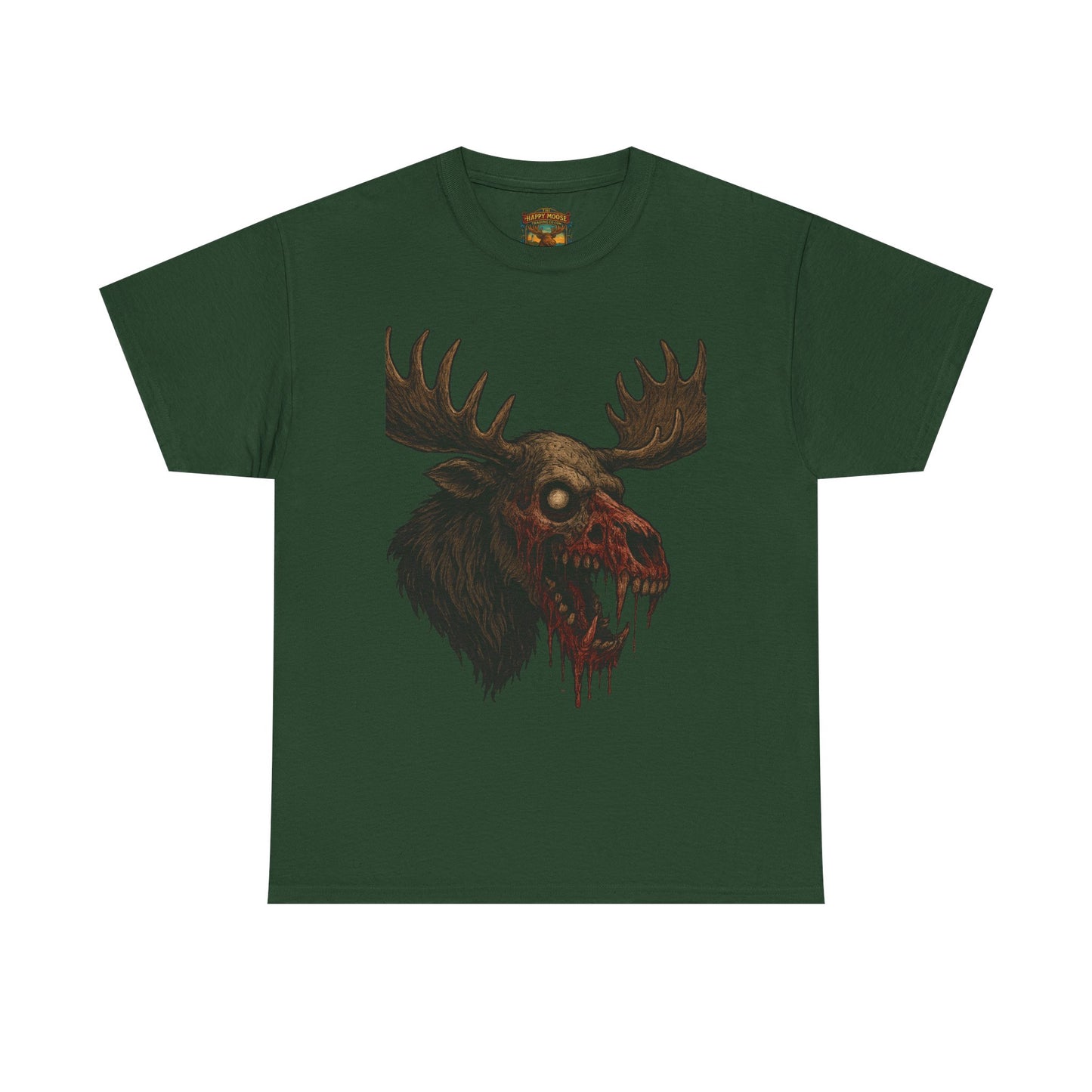 Horror Moose Skull Tee — Creepy Dripping Monster Head Graphic T-Shirt