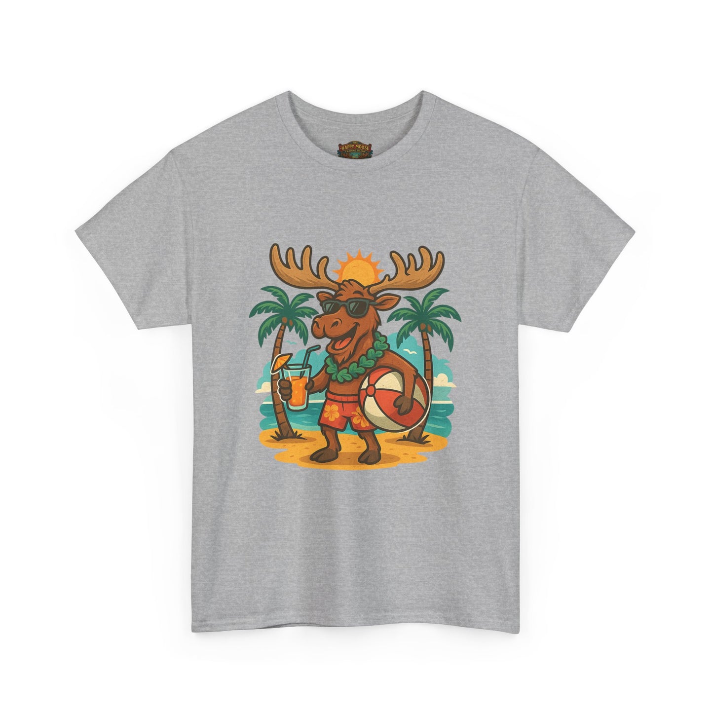 Moose on Vacation T-Shirt — Tropical Retro Moose with Sunglasses & Drink
