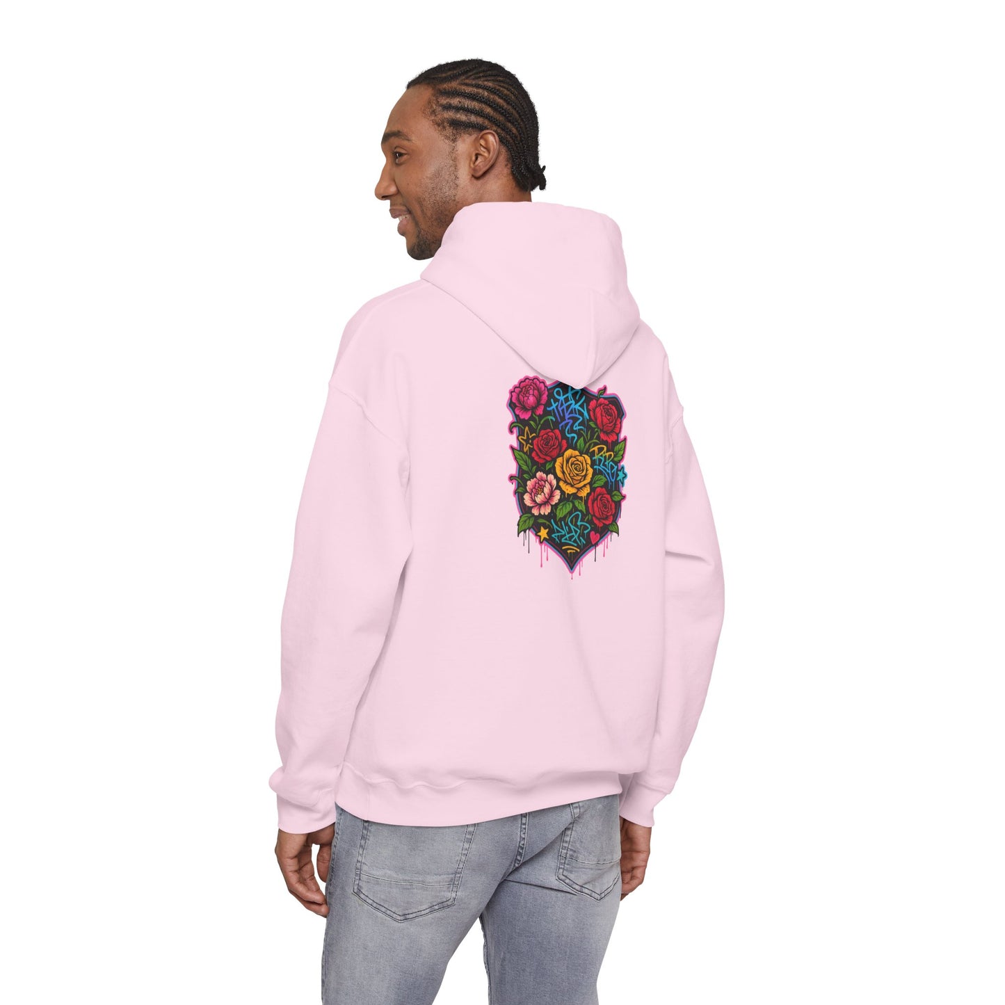 Floral Crest Hoodie – Colorful Roses Shield Graphic Hooded Sweatshirt