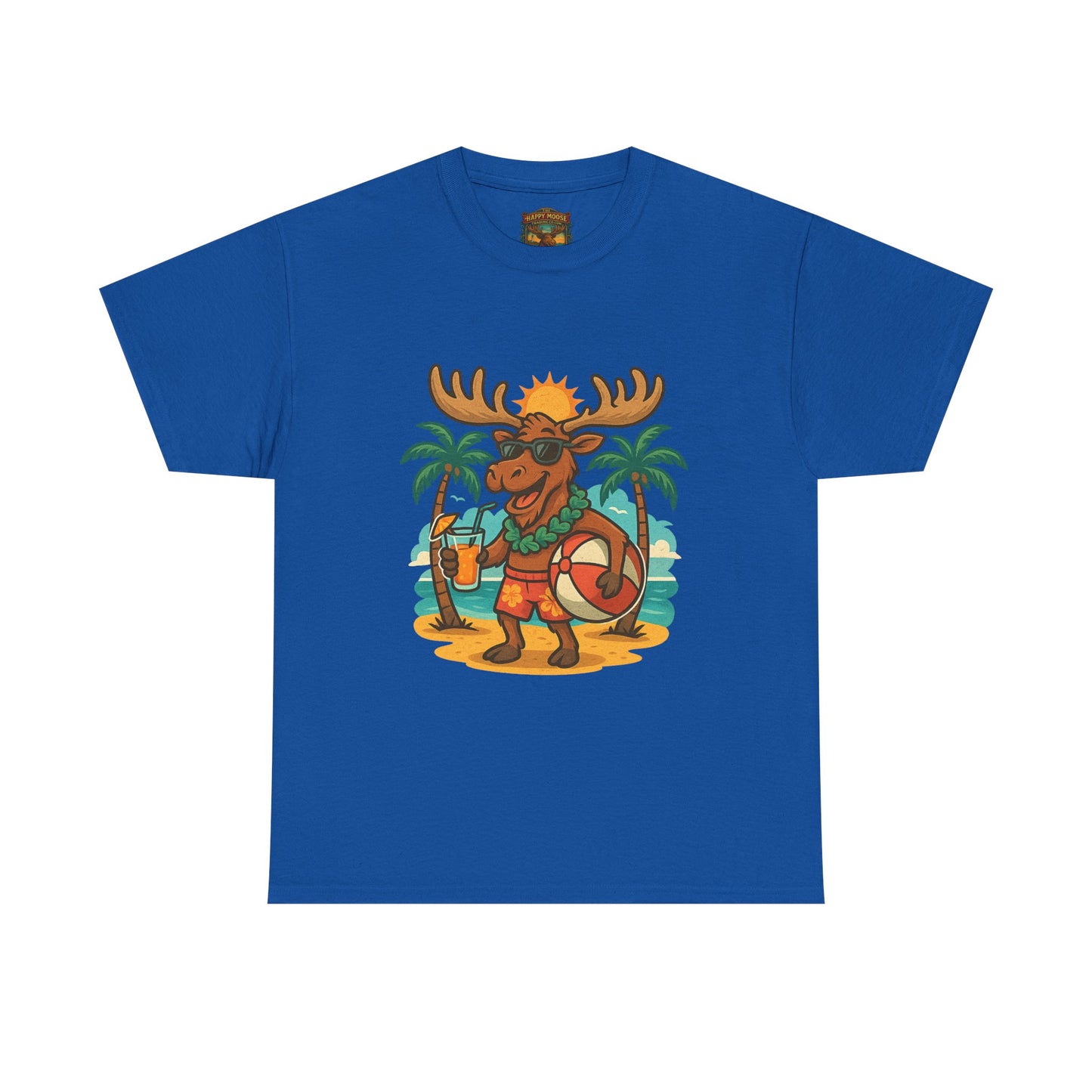 Moose on Vacation T-Shirt — Tropical Retro Moose with Sunglasses & Drink