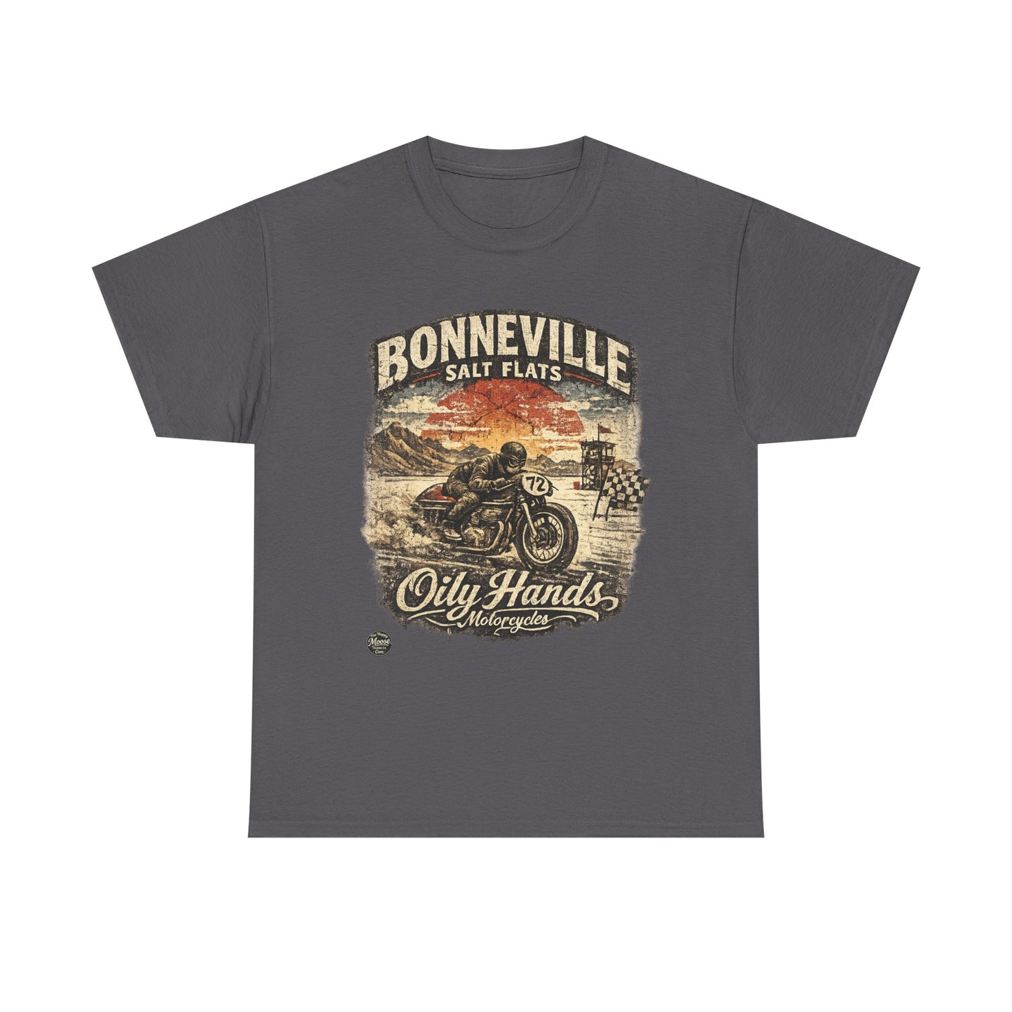 Oily Hands Bonneville Salt Flats Motorcycle Tee — Vintage Racing T-Shirt #006 E
