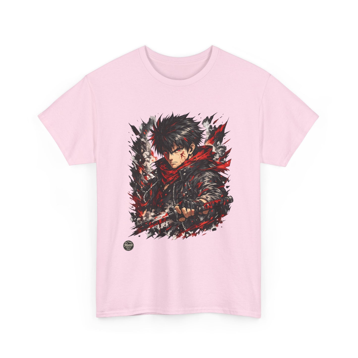 Anime Warrior Graphic Tee — Red Scarf Battle Art T-Shirt #E001