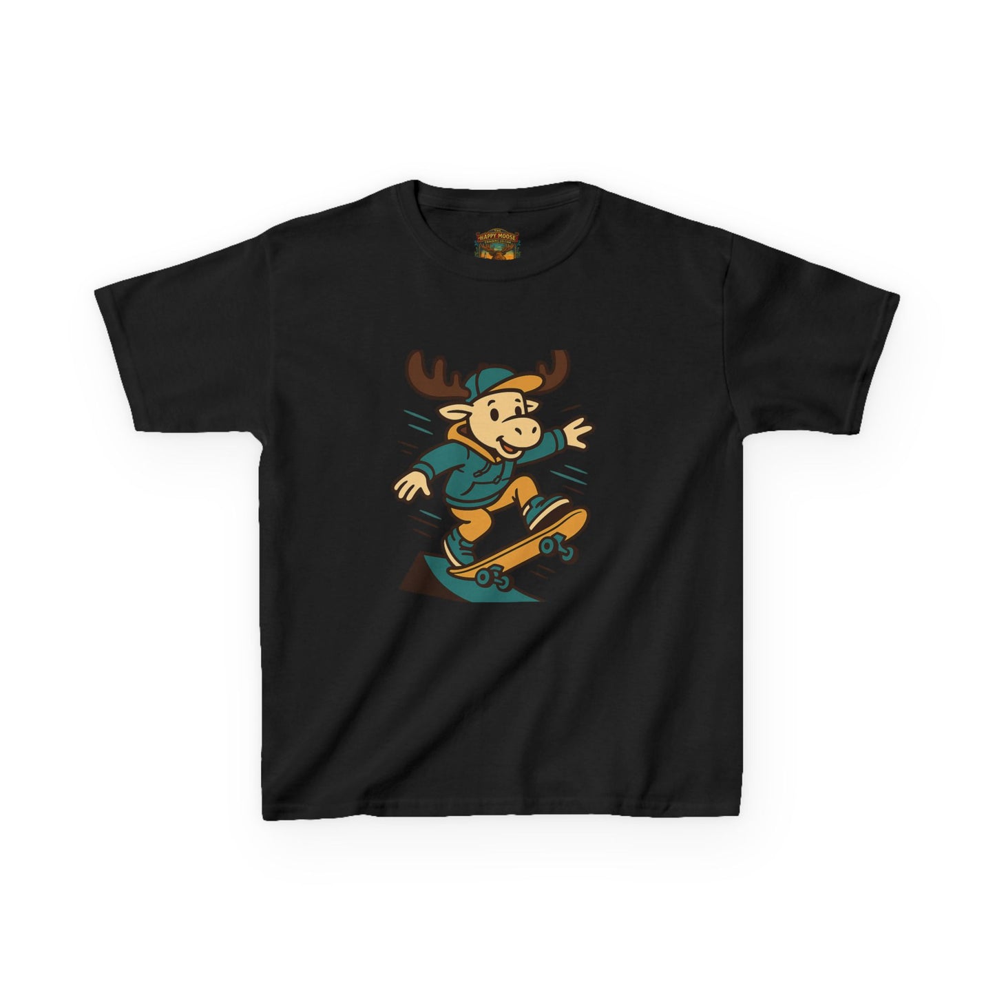 Kids Skateboarding Moose T‑Shirt — Cute Cartoon Skateboard Tee for Boys & Girls