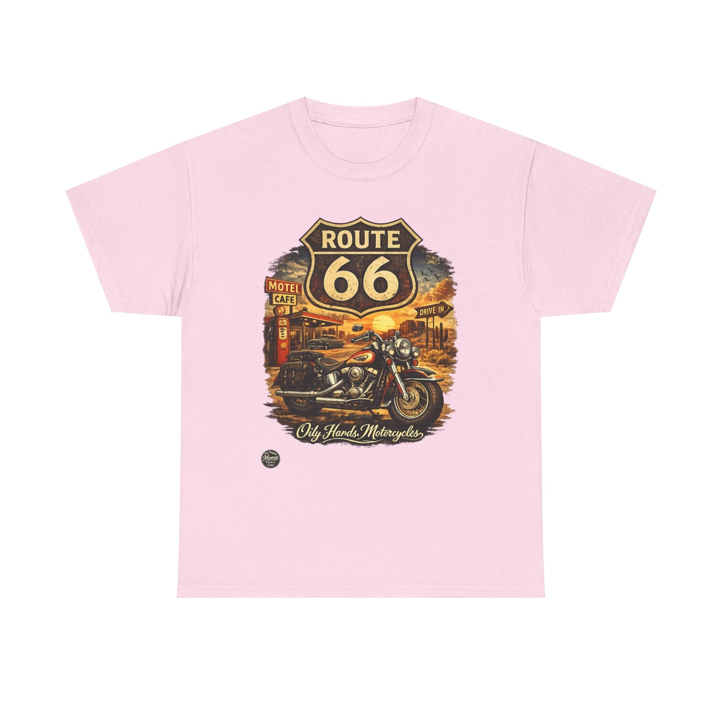 Oily Hands Route 66 Motorcycle Tee — Oily Hands Vintage Biker Retro Shirt #019 E