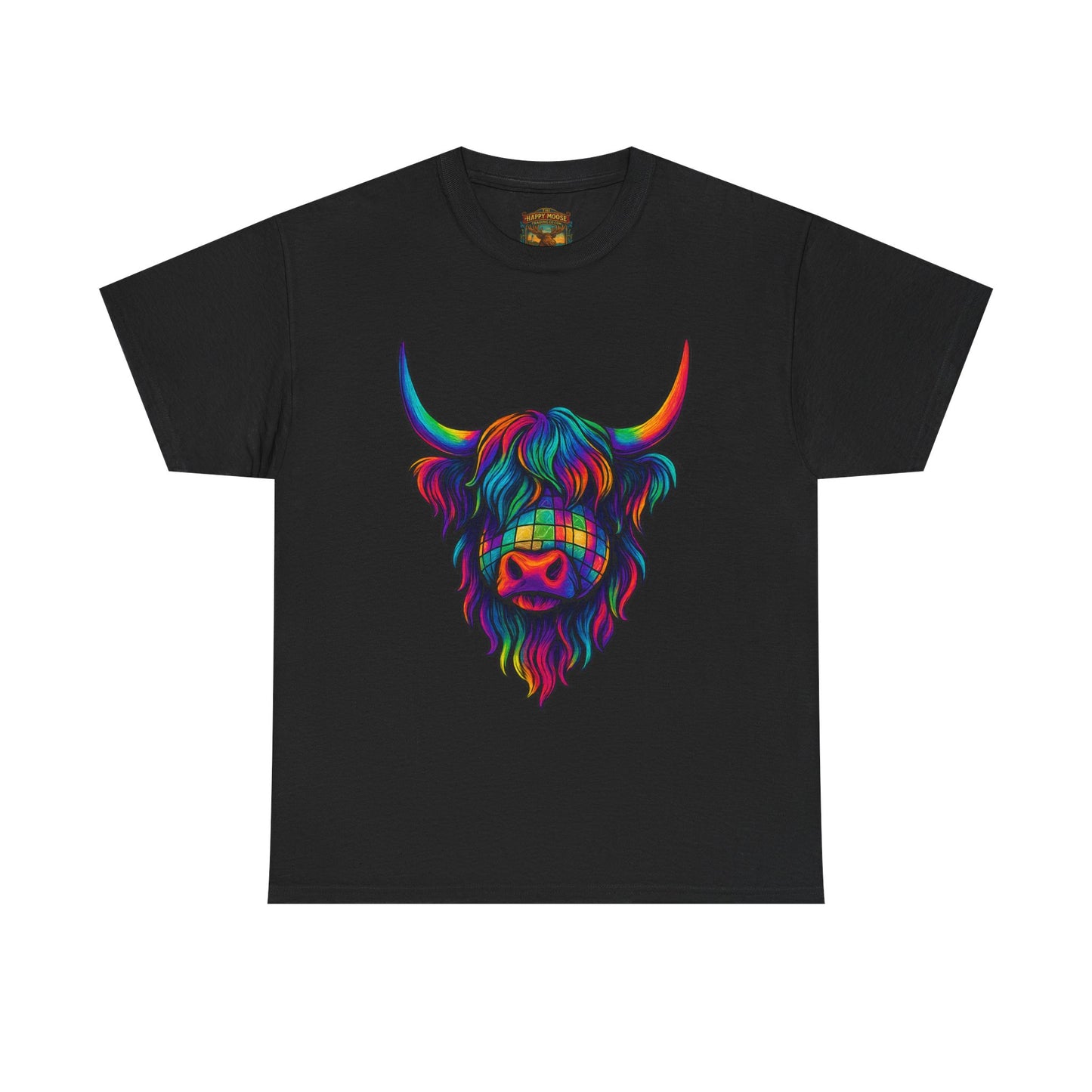 Highland Cow Graphic Tee — Colorful Psychedelic Scottish Highland Cattle T-Shirt